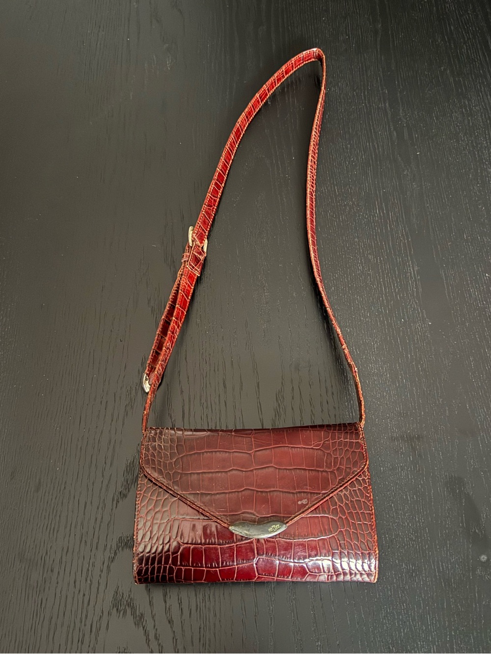 Ralph Lauren Croc-Embossed Burgundy Crossbody Bag